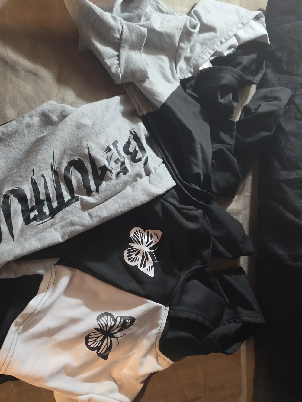 Kids Black and Gray Butterfly Active Sweat Outfits